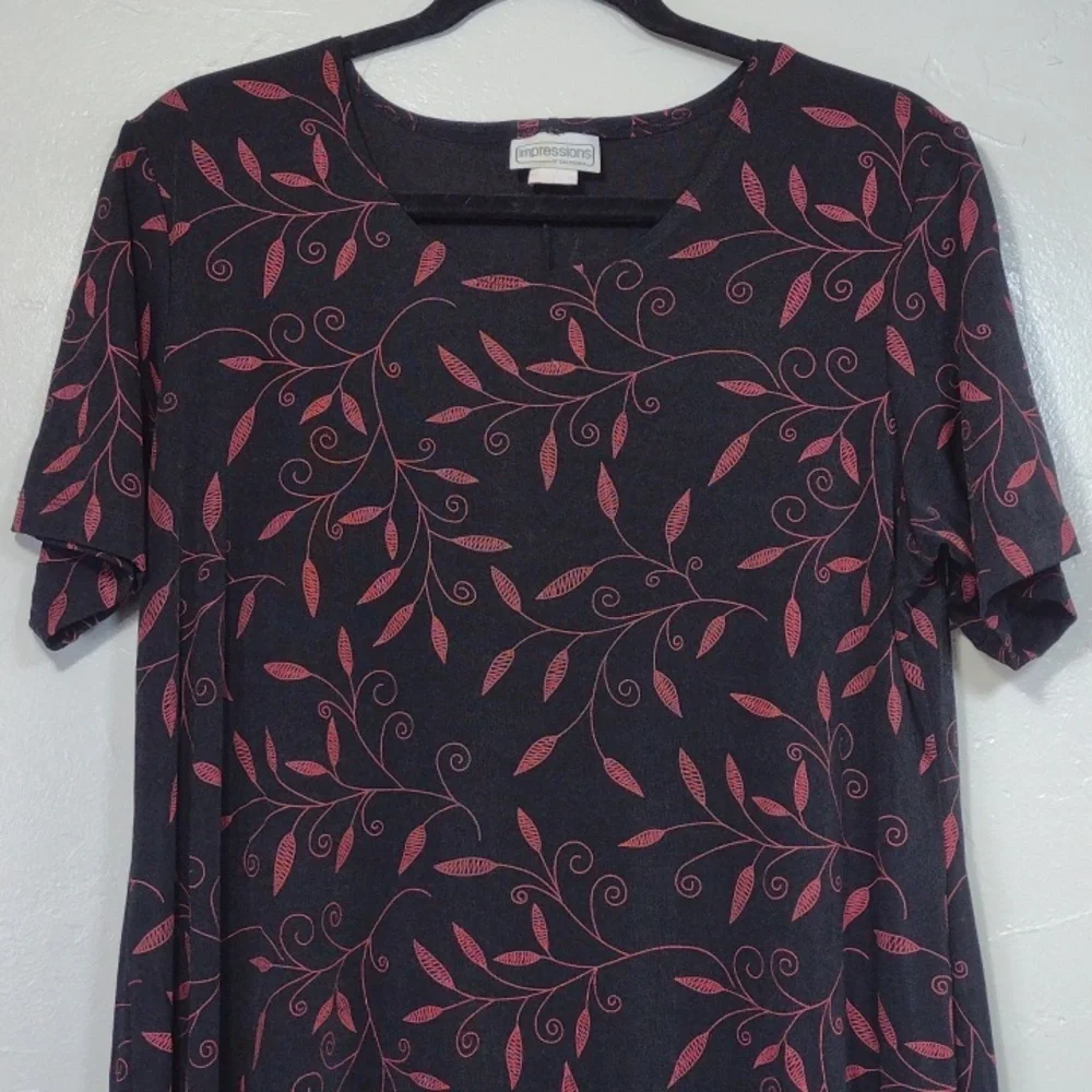 90s Black and Red Leaf Whimsigoth Dress Vintage 1X - Picture 3 of 7